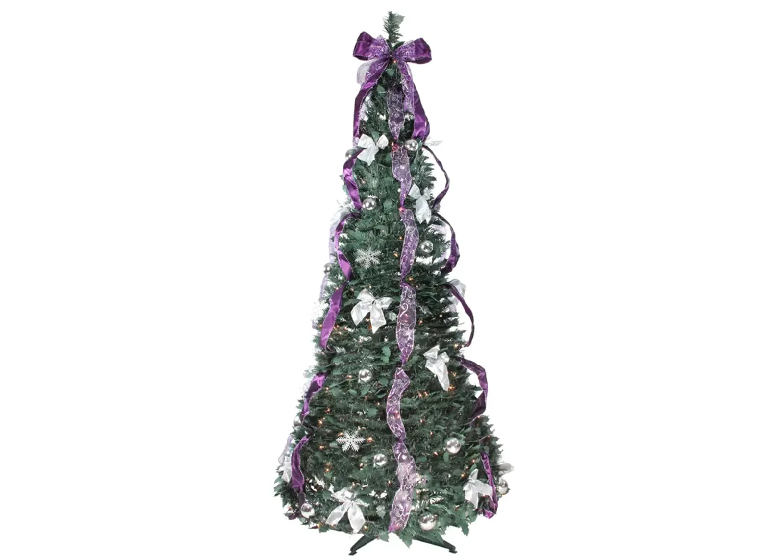 6' Pre-Lit Purple and Silver Pre-Decorated Pop-Up Artificial Christmas Tree  Clear Lights