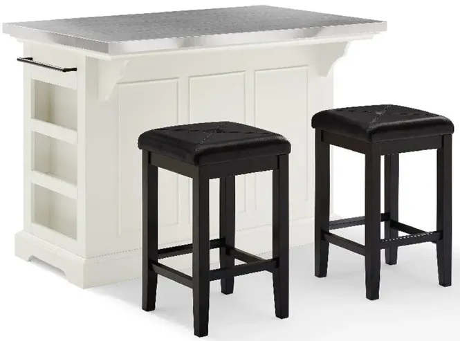 Crosley Brands  Julia Kitchen Island 2 Counter Height Bar & Upholstered Square Stools