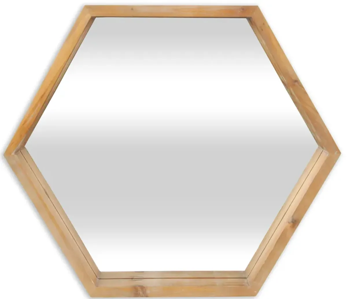 23.5" Brown Wooden Framed Hexagonal Wall Mirror