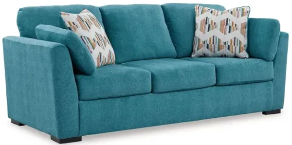 Viena Queen Sofa Sleeper, 2 Accent Bolster Pillows, Teal Faux Velvet - Benzara