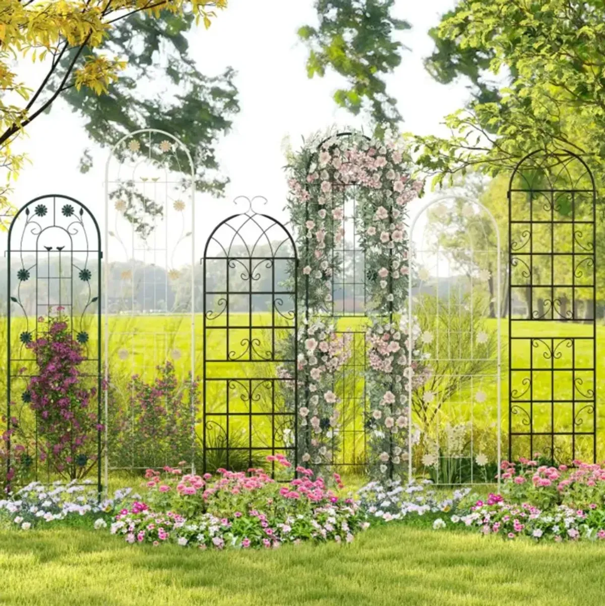 Hivvago 2 Pack 71 x 20 Inch Metal Garden Trellis Rustproof Plant Support for Climbing Plants