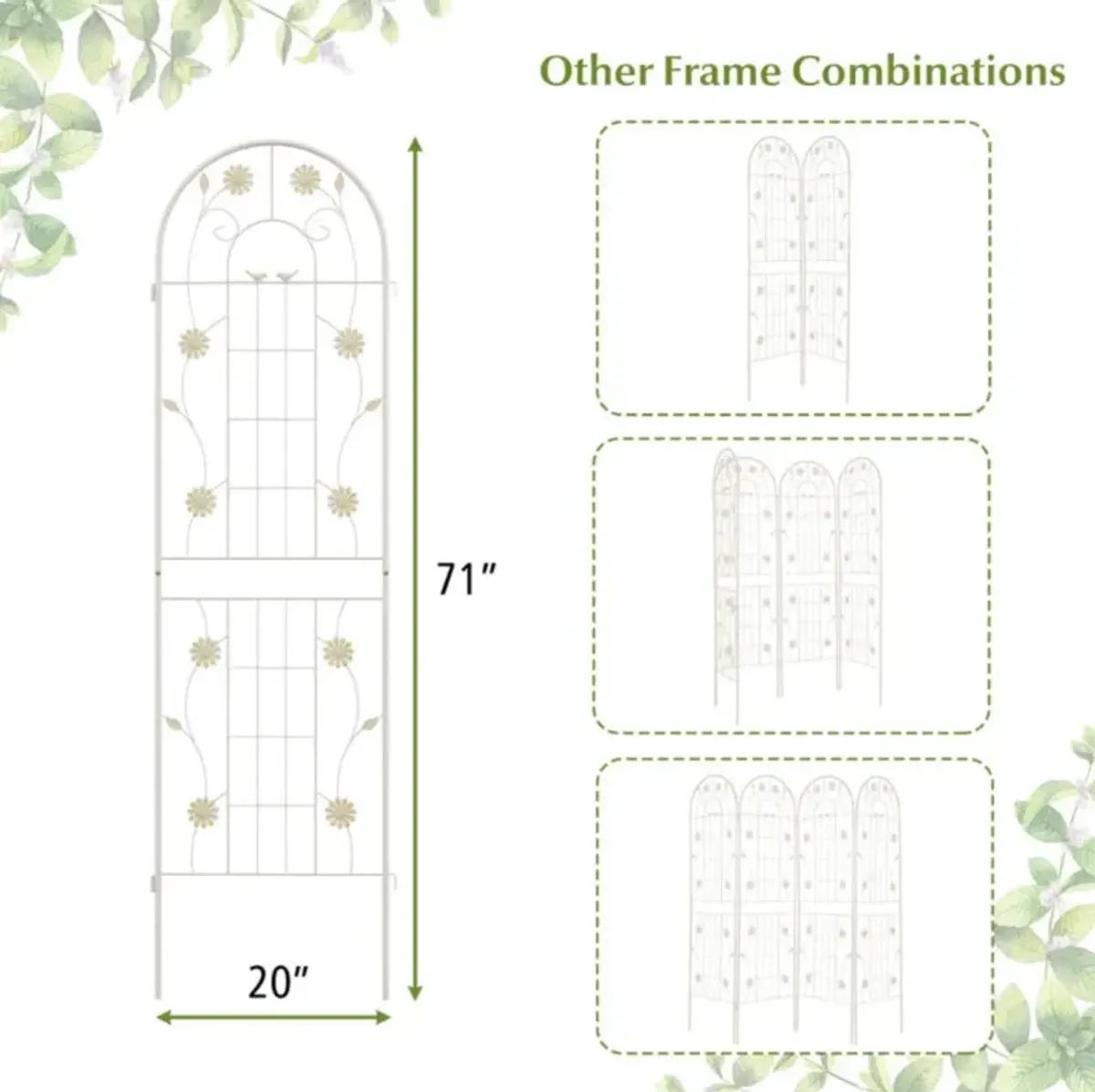 Hivvago 2 Pack 71 x 20 Inch Metal Garden Trellis Rustproof Plant Support for Climbing Plants