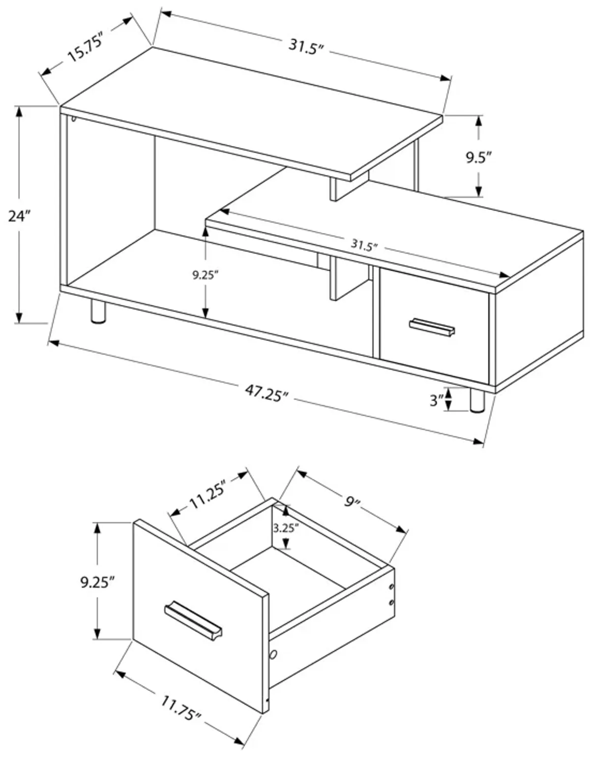 Monarch Specialties I 2609 Tv Stand, 48 Inch, Console, Media Entertainment Center, Storage Drawer, Living Room, Bedroom, Laminate, White Marble Look, Contemporary, Modern