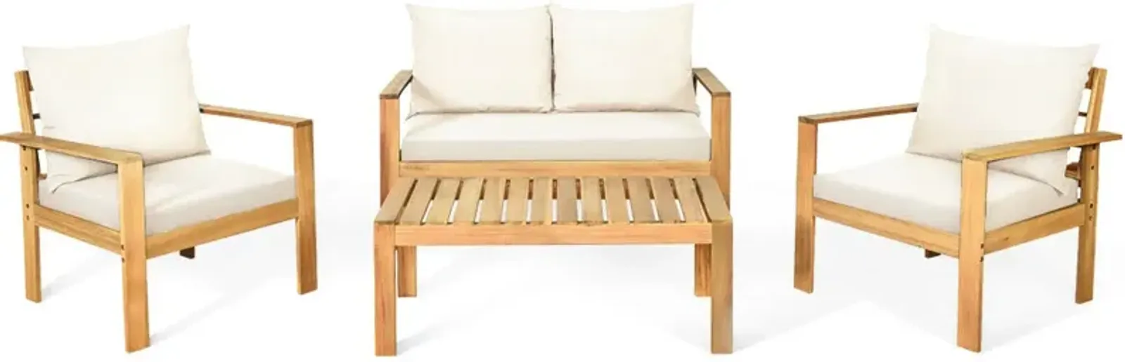 Outdoor 4 Pieces Acacia Wood Chat Set with Water Resistant Cushions