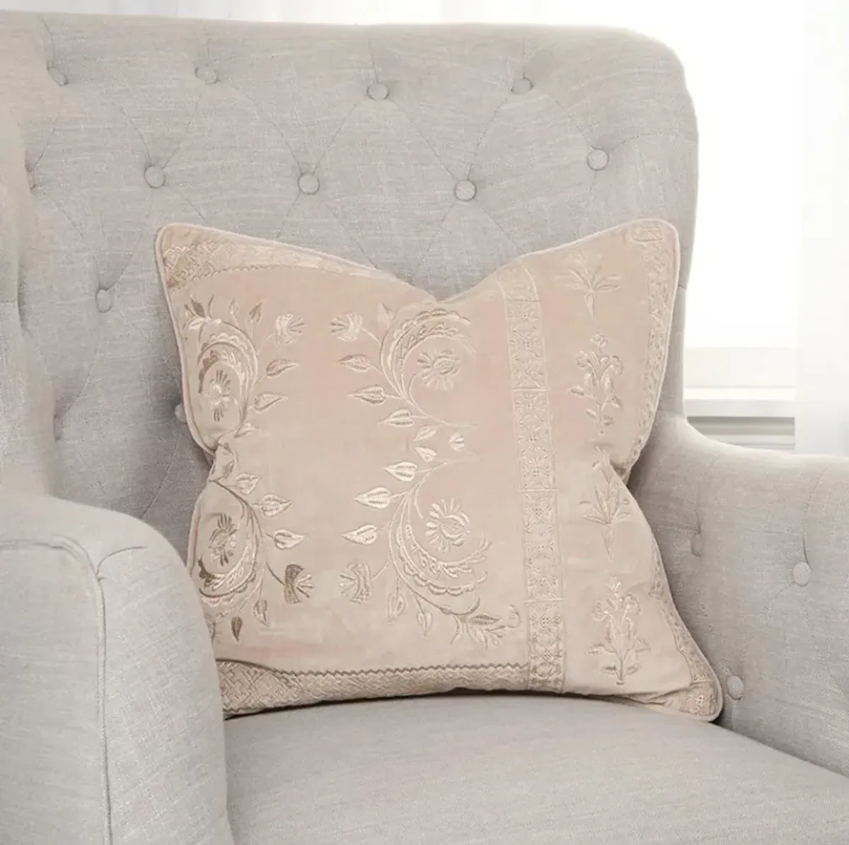 Hivvago Blush Pink Floral Textured Reversible Throw Pillow