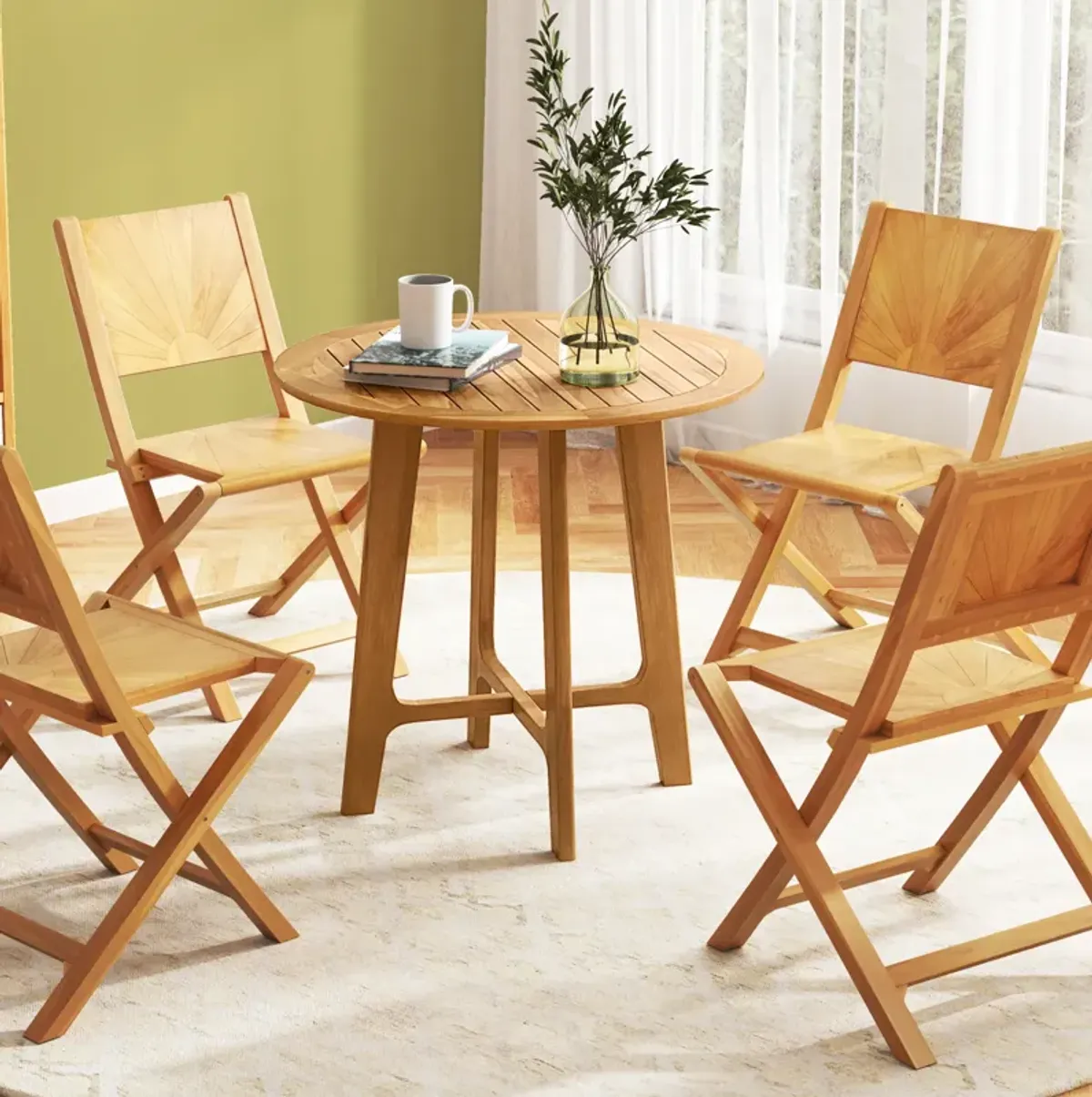 Patio Dining Table with Slatted Tabletop and X-shaped Frame