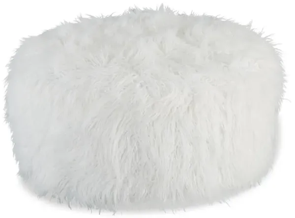 Lacey Oversized Accent Ottoman, White Faux Fur, Soft Cushion, 39 Inch - Benzara