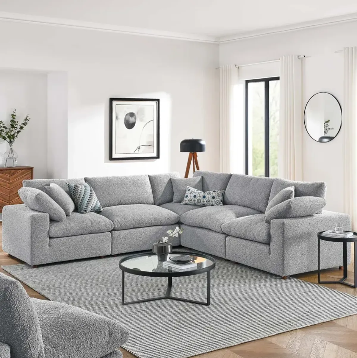 Commix Down Filled Overstuffed Boucle 5-Piece Sectional Sofa