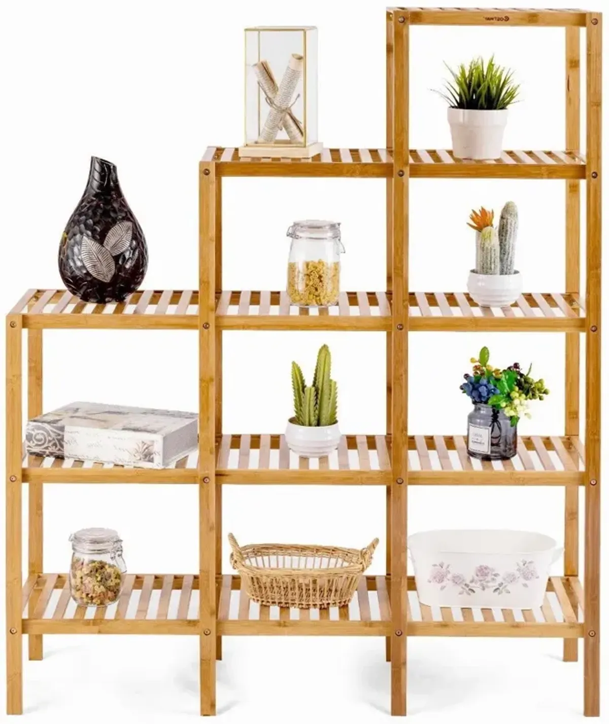 Bamboo Wood 5 Tier Versatile Bookcase Plant Stand Storage Rack