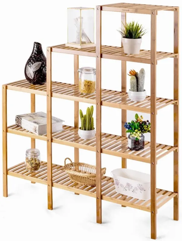 Bamboo Wood 5 Tier Versatile Bookcase Plant Stand Storage Rack