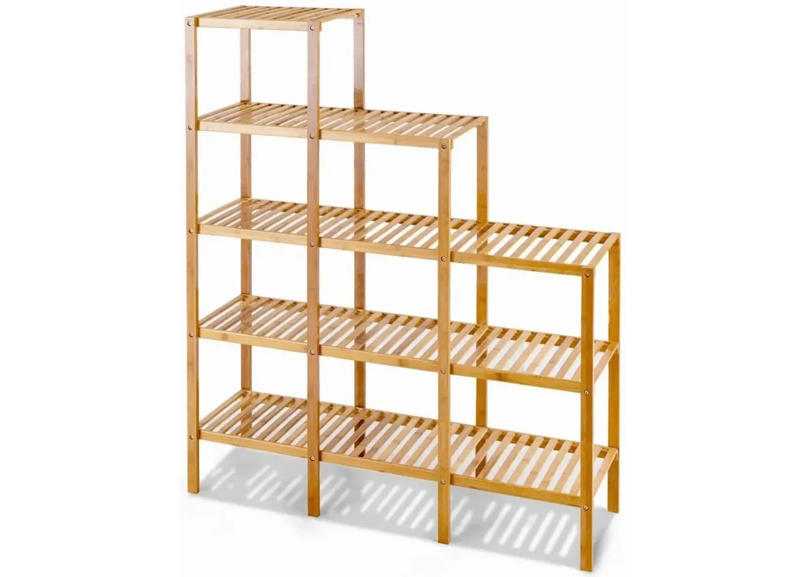 Bamboo Wood 5 Tier Versatile Bookcase Plant Stand Storage Rack