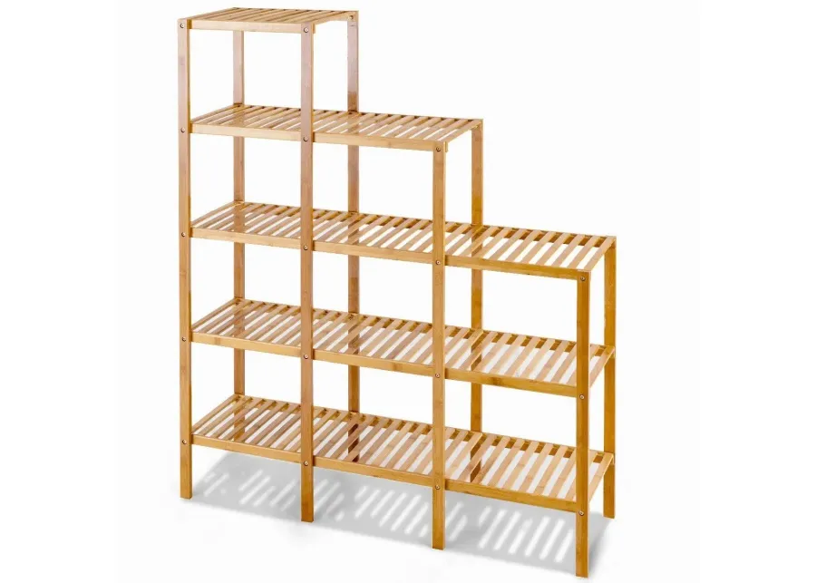 Bamboo Wood 5 Tier Versatile Bookcase Plant Stand Storage Rack