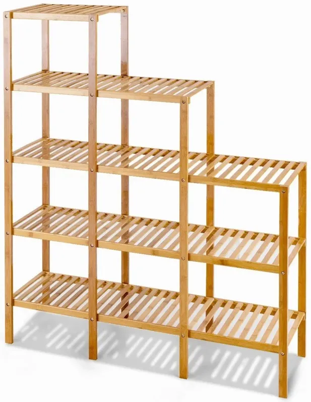 Bamboo Wood 5 Tier Versatile Bookcase Plant Stand Storage Rack