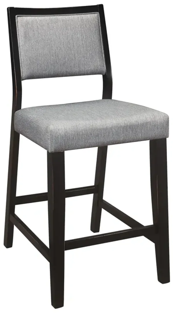 Tim 23 Inch Counter Height Chair, Gray Polyester Upholstery, Black, Set of 2 - Benzara