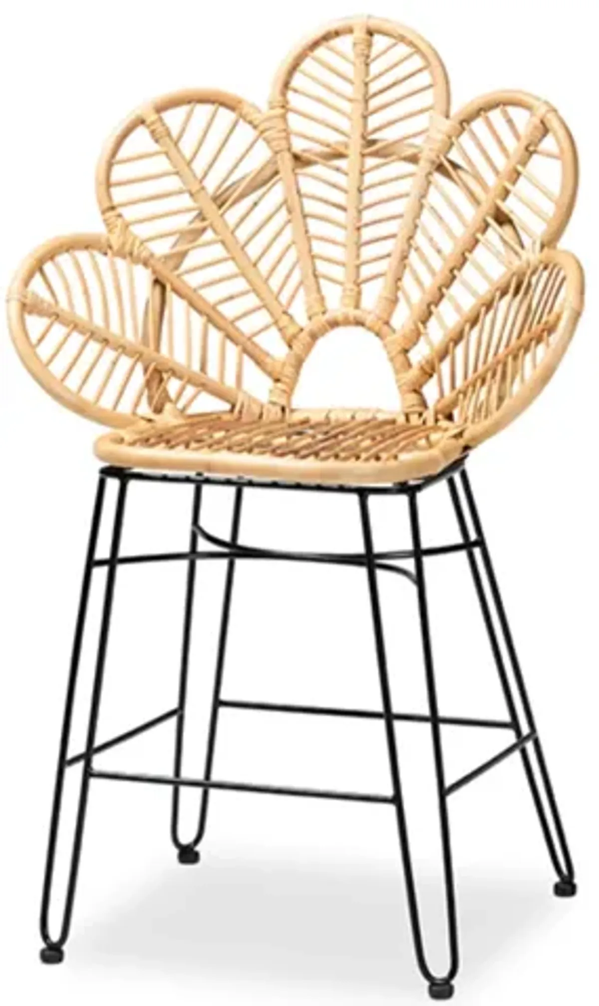 Baxton Studio Garan Modern Bohemian Natural Brown Rattan and Black Metal Counter Stool