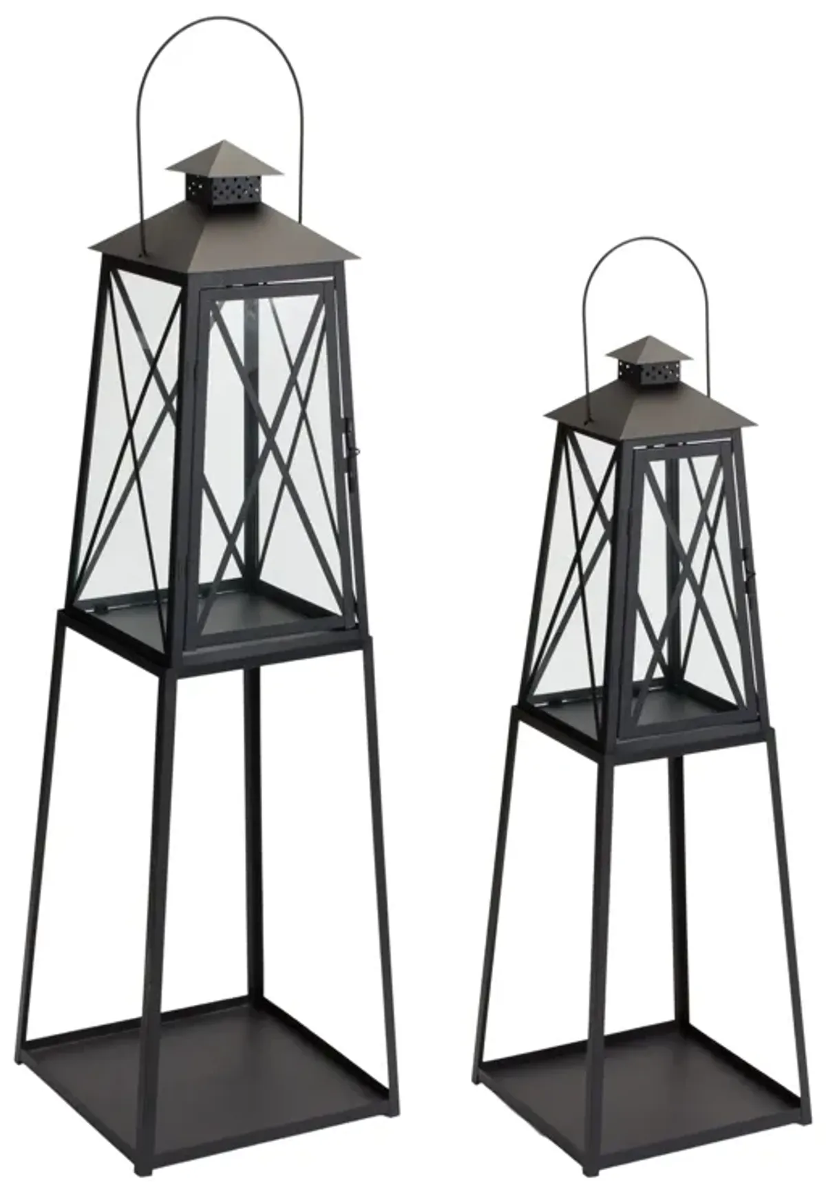 Hivvago Lantern (Set of 2) 10.75"L x 33"H, 12.25"L x 41"H Iron/Glass