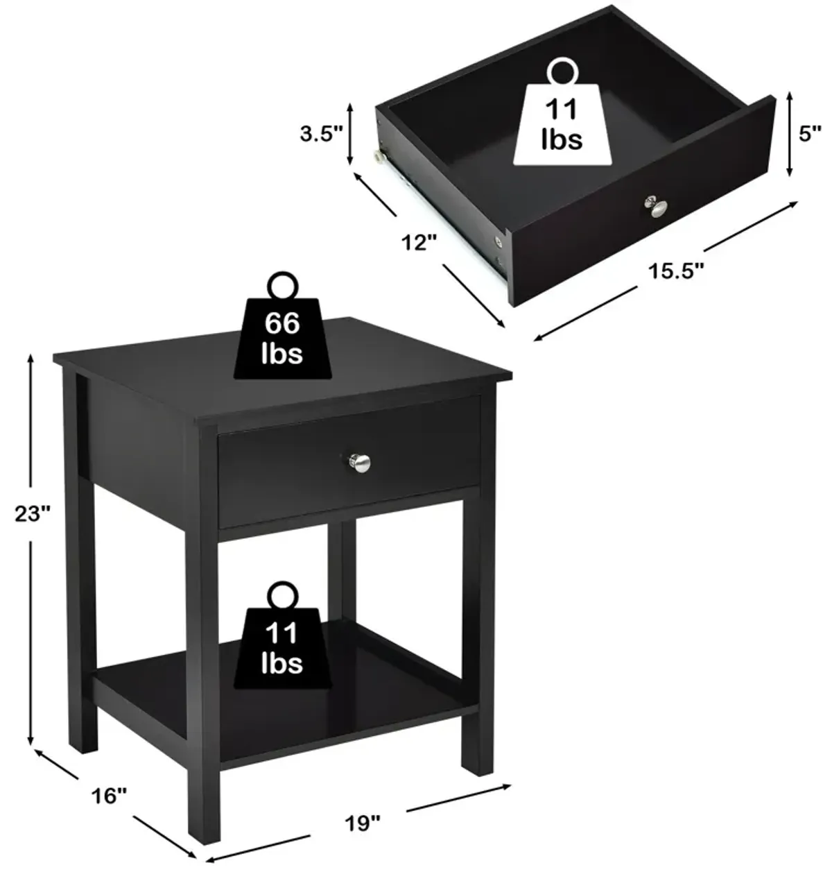 Wooden Storage Shelf with Drawer for Bedroom and Living Room