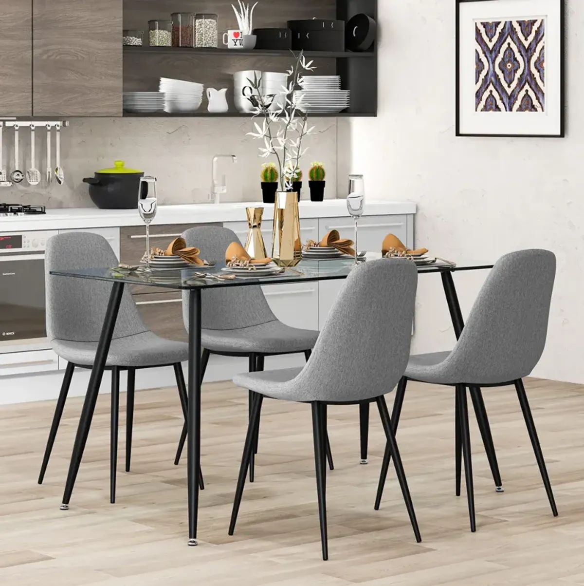 Modern Glass Rectangular Dining Table with Metal Legs