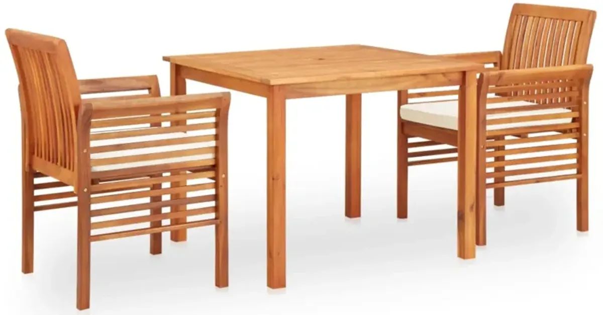 vidaXL 3 Piece Outdoor Dining Set with Cushions Solid Acacia Wood