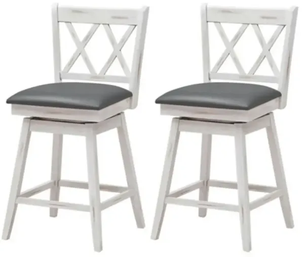 Set of 2 Farmhouse Counter Height Swivel Barstools – Wood Frame with Cushioned Seat