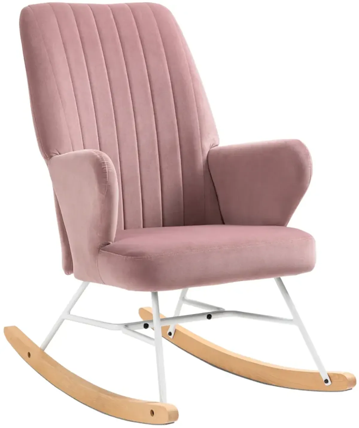 HOMCOM Accent Rocking Chairs, Upholstered Nursery Glider Rocker, Modern Armchair, Wingback Chair for Living Room and Bedroom, Pink