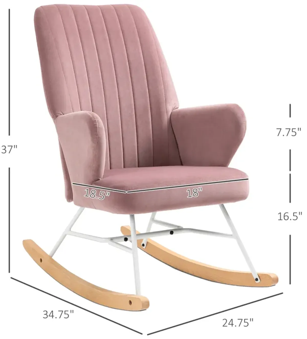 HOMCOM Accent Rocking Chairs, Upholstered Nursery Glider Rocker, Modern Armchair, Wingback Chair for Living Room and Bedroom, Pink