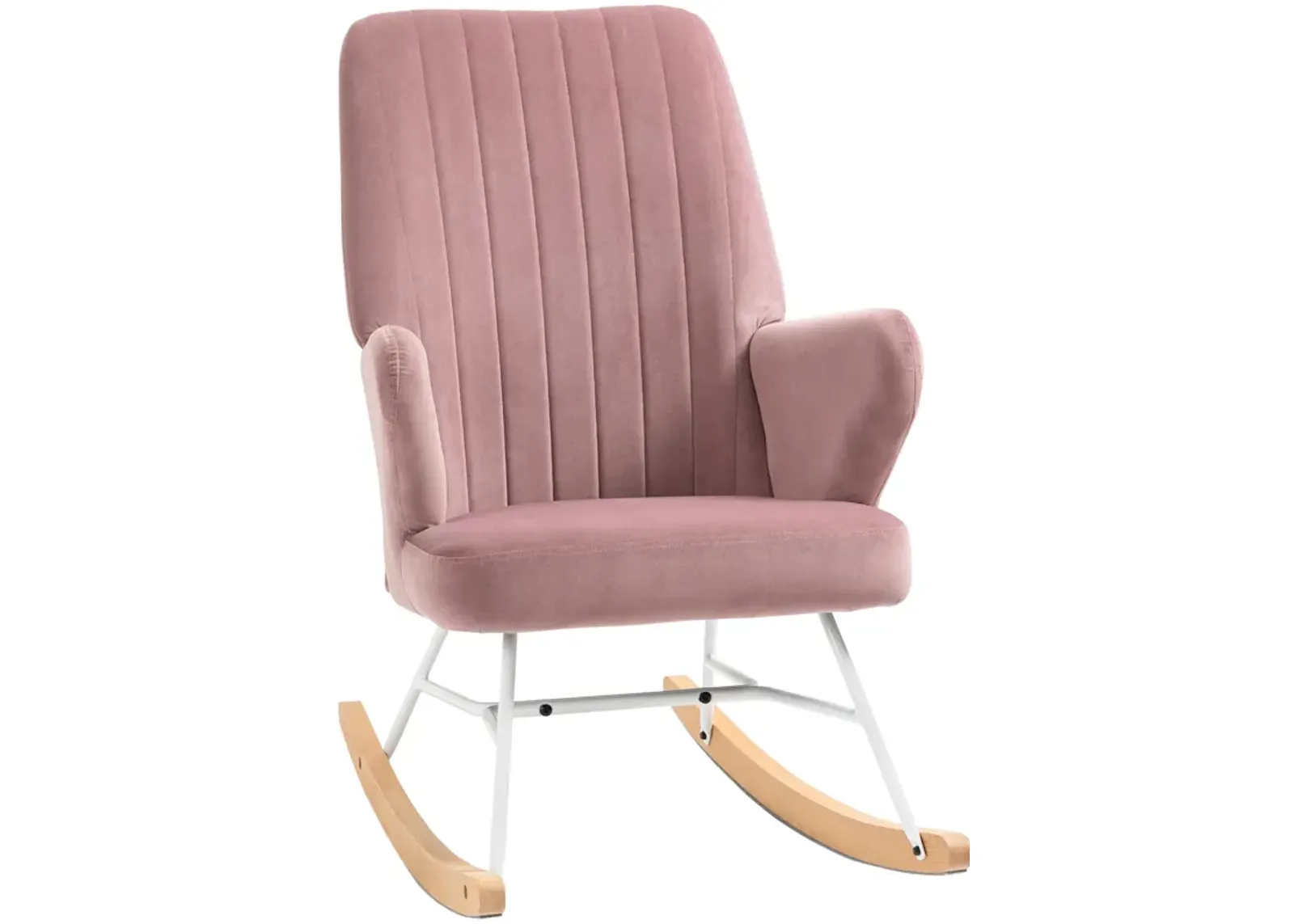 HOMCOM Accent Rocking Chairs, Upholstered Nursery Glider Rocker, Modern Armchair, Wingback Chair for Living Room and Bedroom, Pink