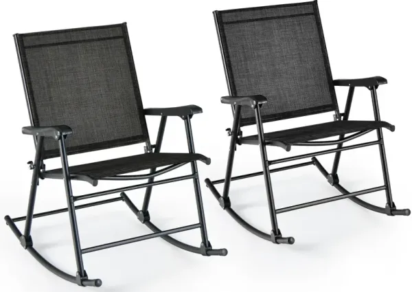 Folding Rocking Chair with Breathable Seat Fabric Set of 2