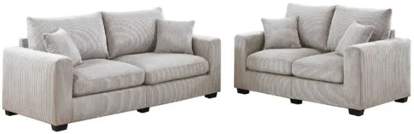Jesica 2pc Loveseat Sofa Set, 2 Accent Pillows, Ivory Corduroy Fabric - Benzara