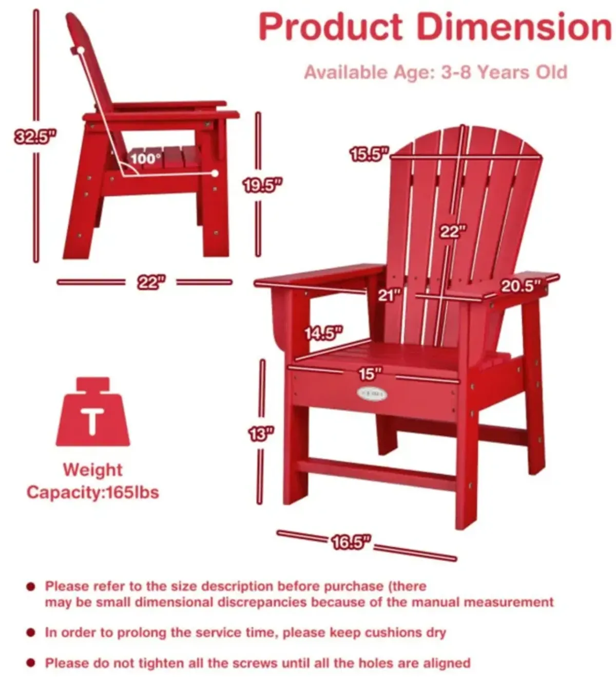 Hivvago Patio Kids' Adirondack Chair with Ergonomic Backrest