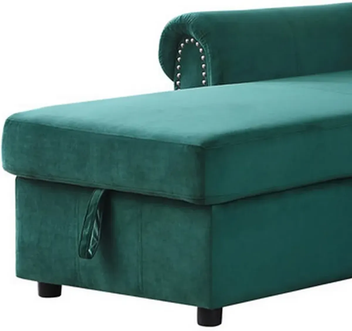 Irma 97 Inch 2 Piece Sectional Sofa, Pull Out Bed, Rolled Arm, Green Velvet-Benzara