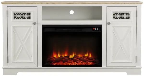 FESTIVO 61.5" Two-Tone TV Stand with Electric Fireplace Fits TVs Up to 70"
