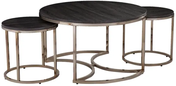 Hivvago 32 Inch  Champagne And Charcoal Manufactured Wood And Metal With Iron Round Coffee Table