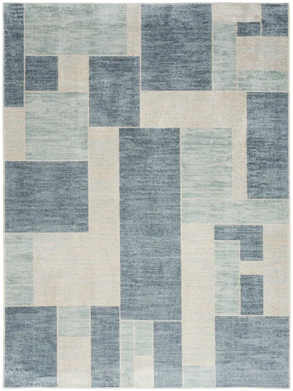 Astra Machine Washable ASW09 Blue/Ivory 5'3" x 7' Rug