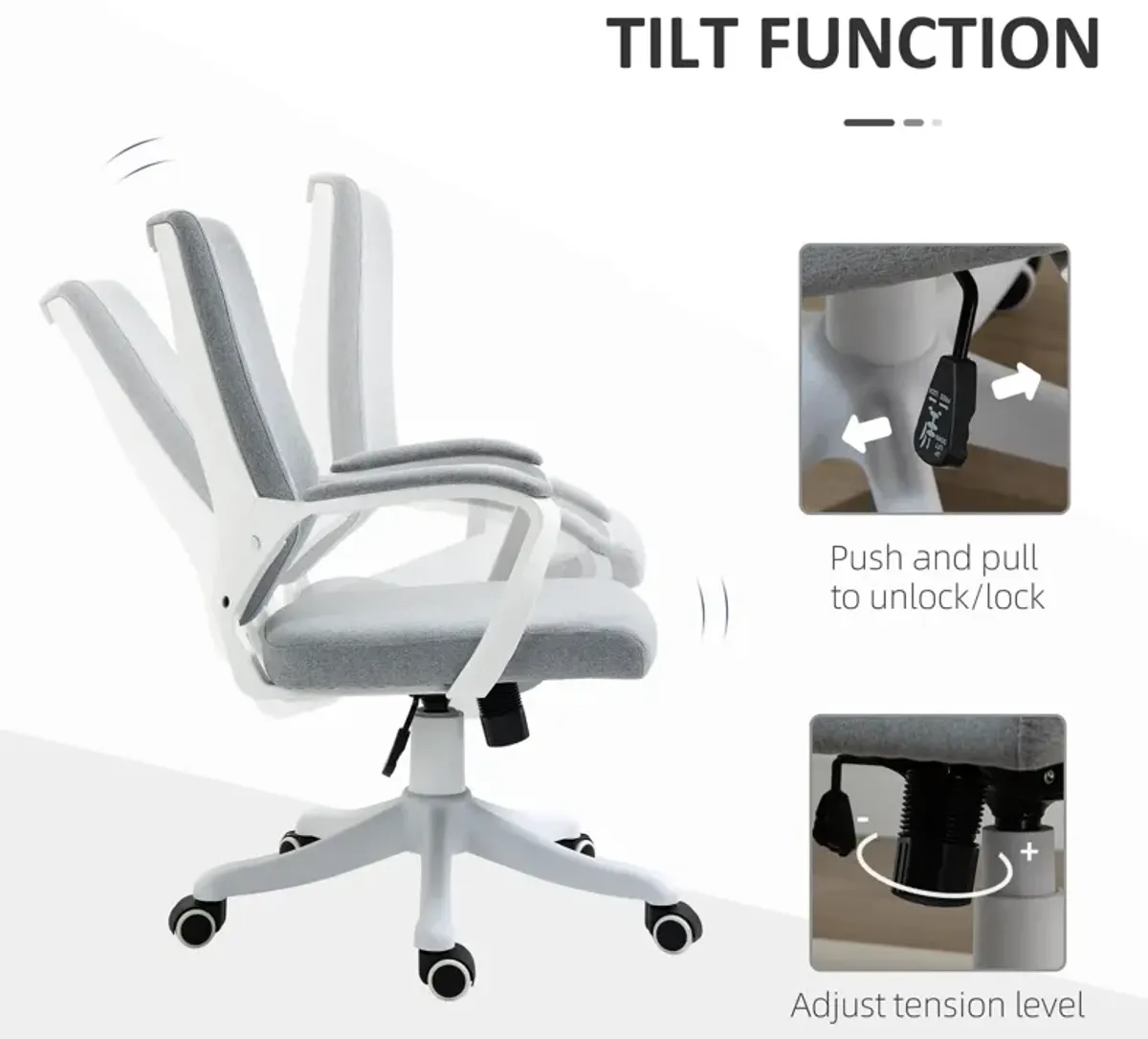 Grey Office Comfort: Mid Back Ergonomic Chair with Padded Armrests