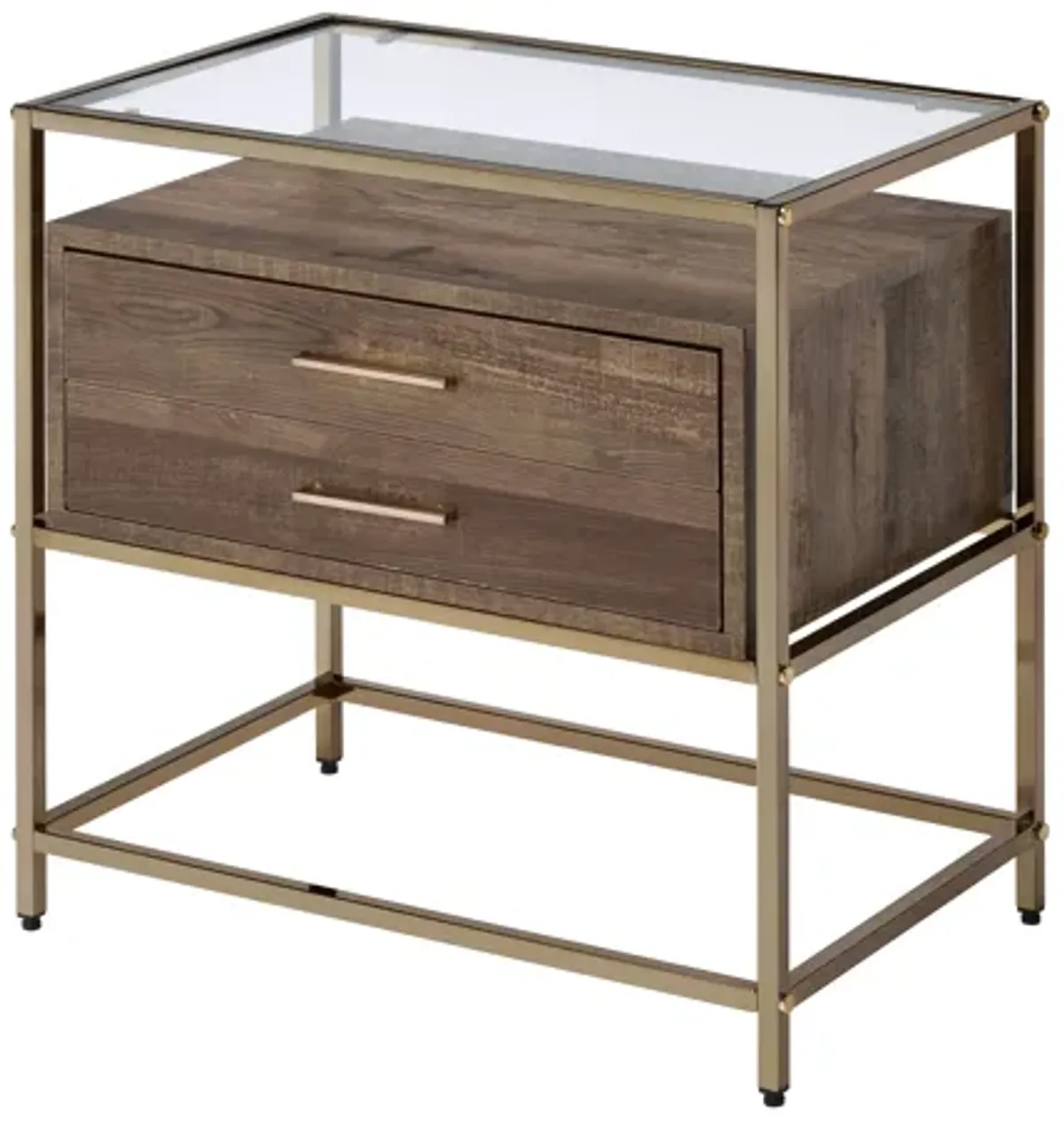 ACME Knave Accent Table, Walnut & Champagne Finish