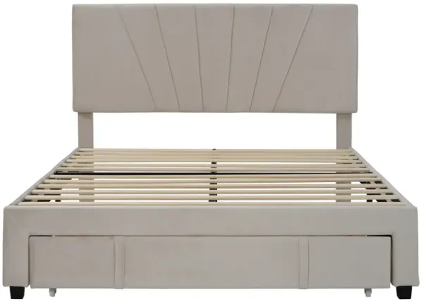 Queen Size Storage Bed Velvet Upholstered Platform Bed with a Big Drawer