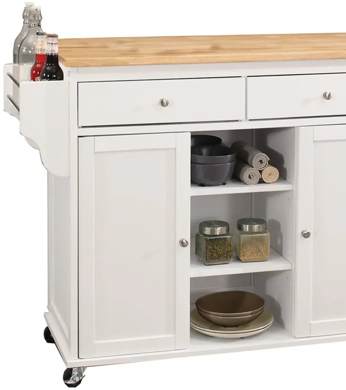 Wood Kitchen Cart, 2 Door Cabinet, Natural Brown, White-Benzara