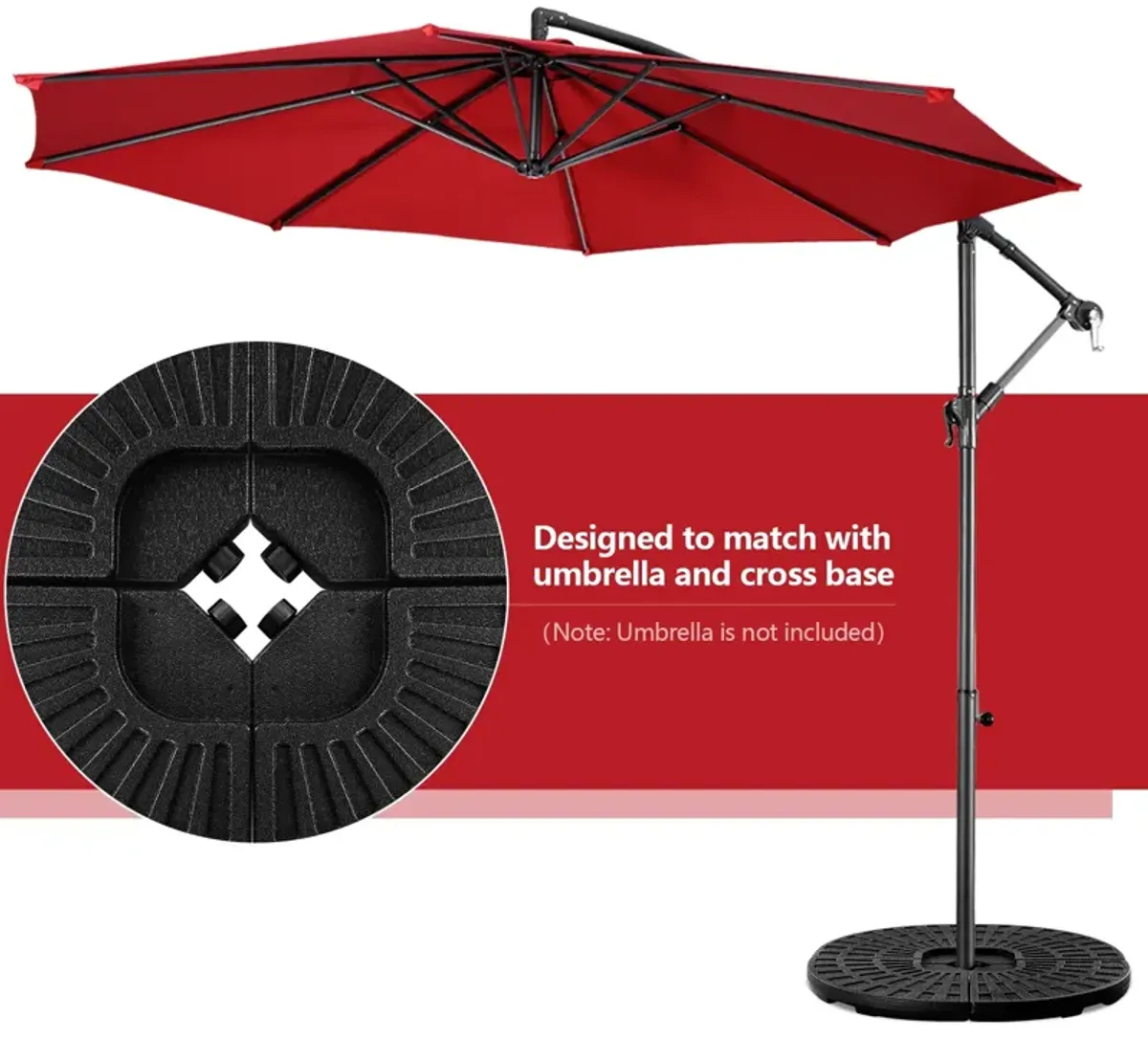 4 Pieces Round Cantilever Umbrella Base with Carry Handles for Garden