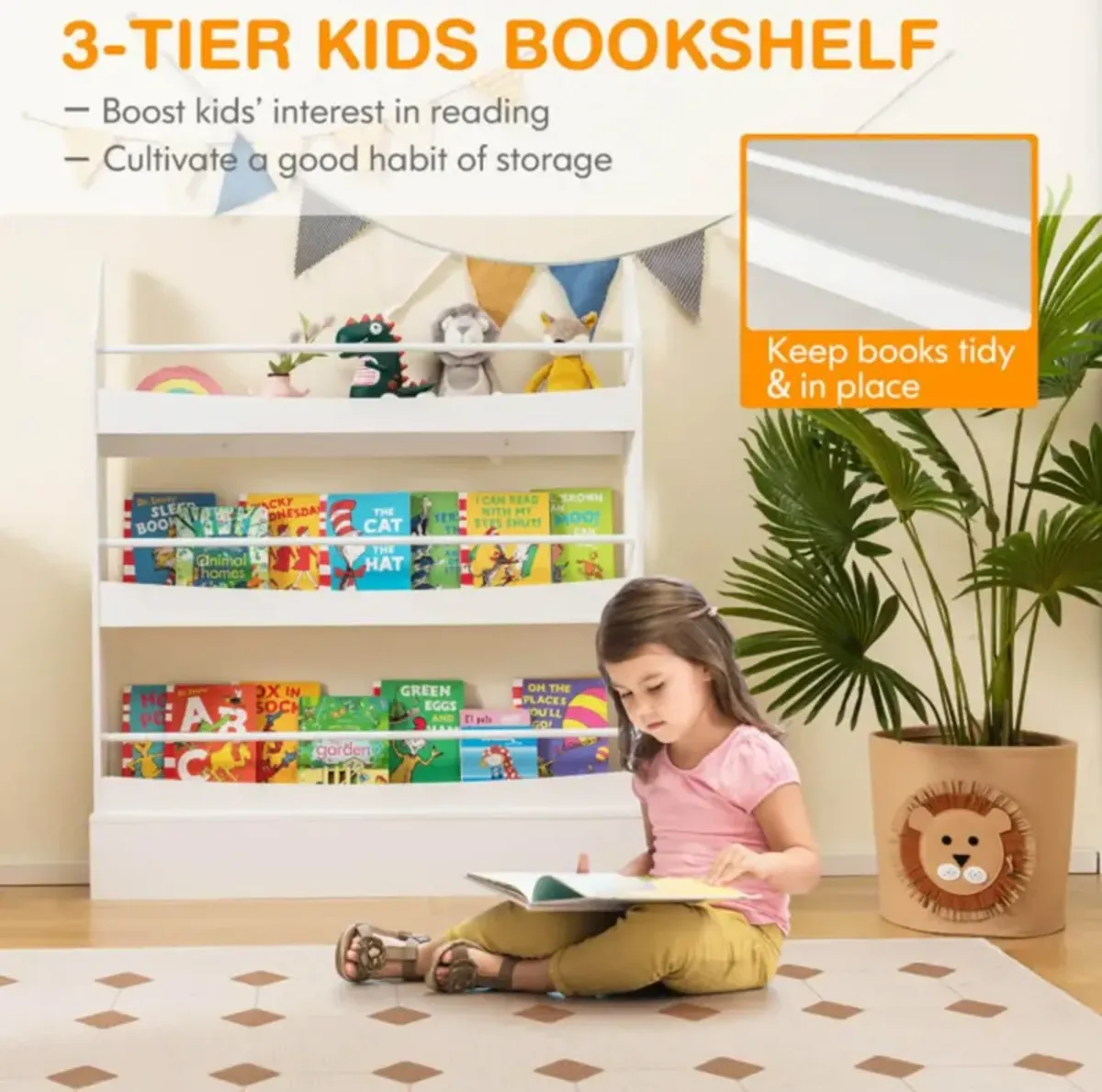 Hivvago 3-Tier Bookshelf with 2 Anti-Tipping Kits for Books and Magazines