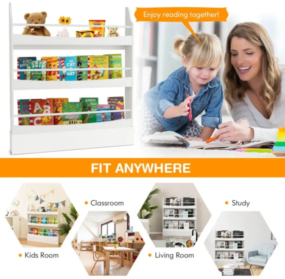 Hivvago 3-Tier Bookshelf with 2 Anti-Tipping Kits for Books and Magazines