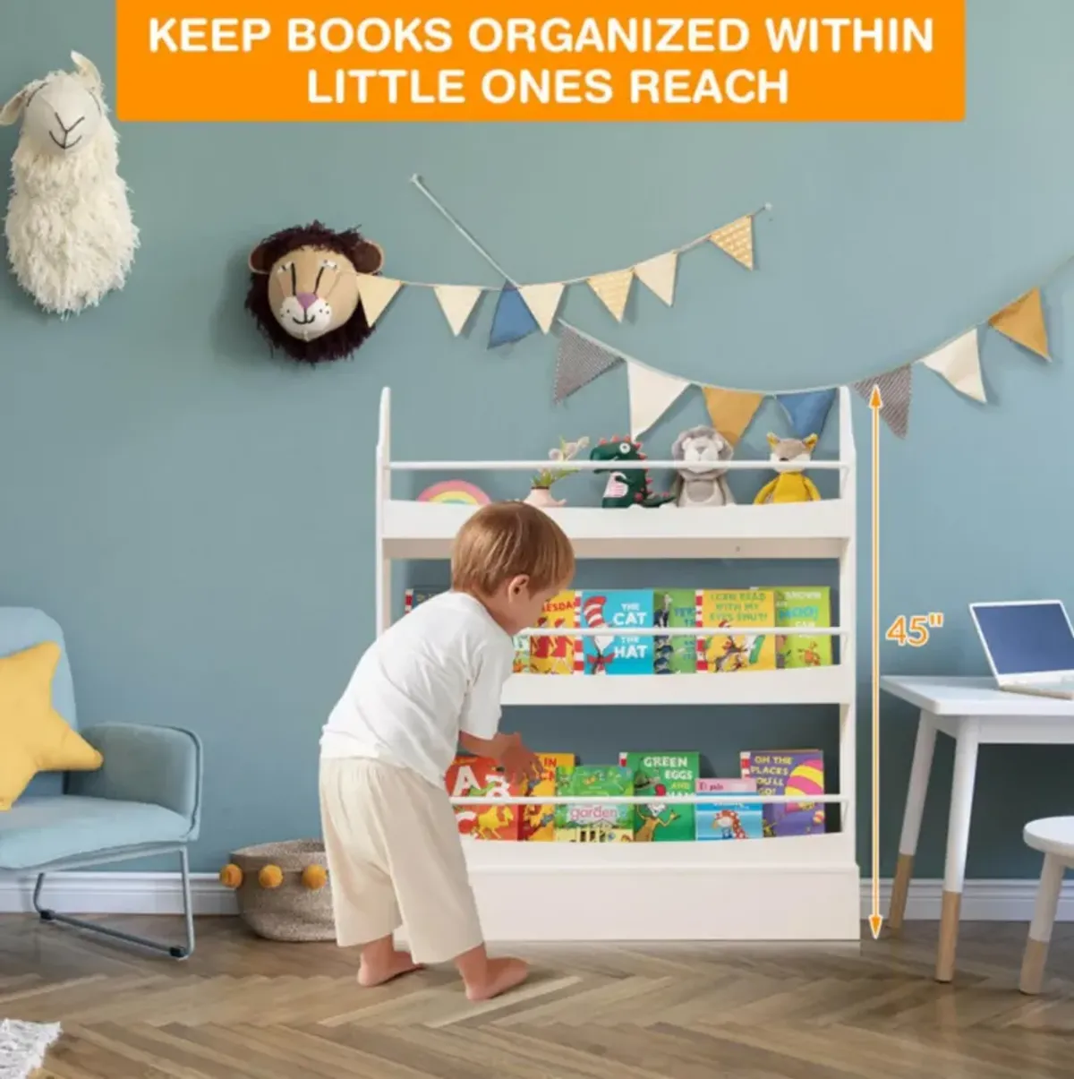 Hivvago 3-Tier Bookshelf with 2 Anti-Tipping Kits for Books and Magazines