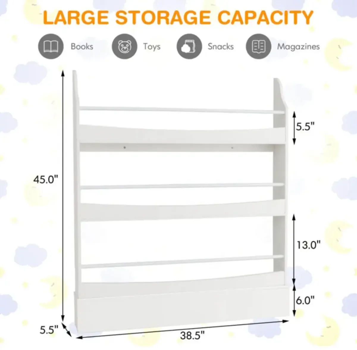 Hivvago 3-Tier Bookshelf with 2 Anti-Tipping Kits for Books and Magazines