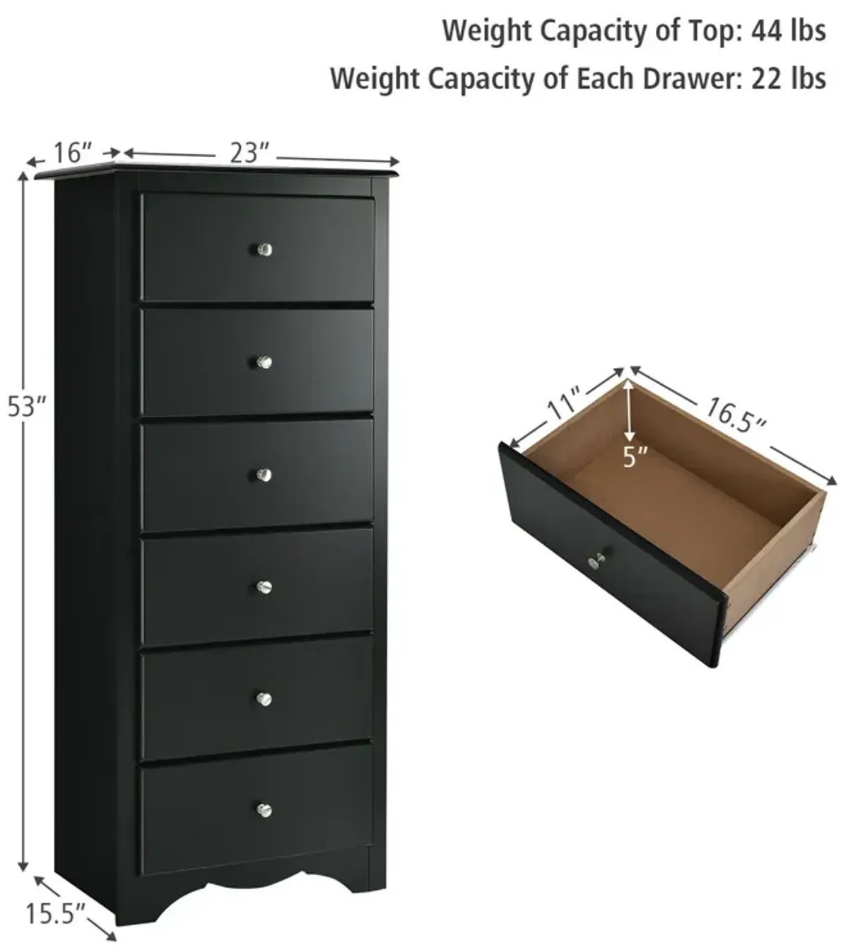 6 Drawers Chest Dresser Clothes Storage Bedroom Furniture Cabinet