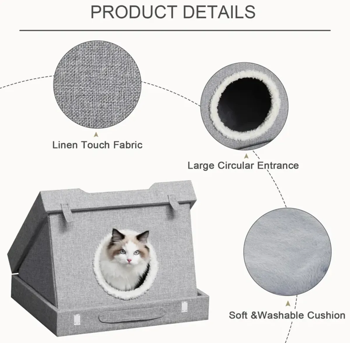 Grey Cat Retreat: Foldable Wooden 2-in-1 Kitten House with Cushions