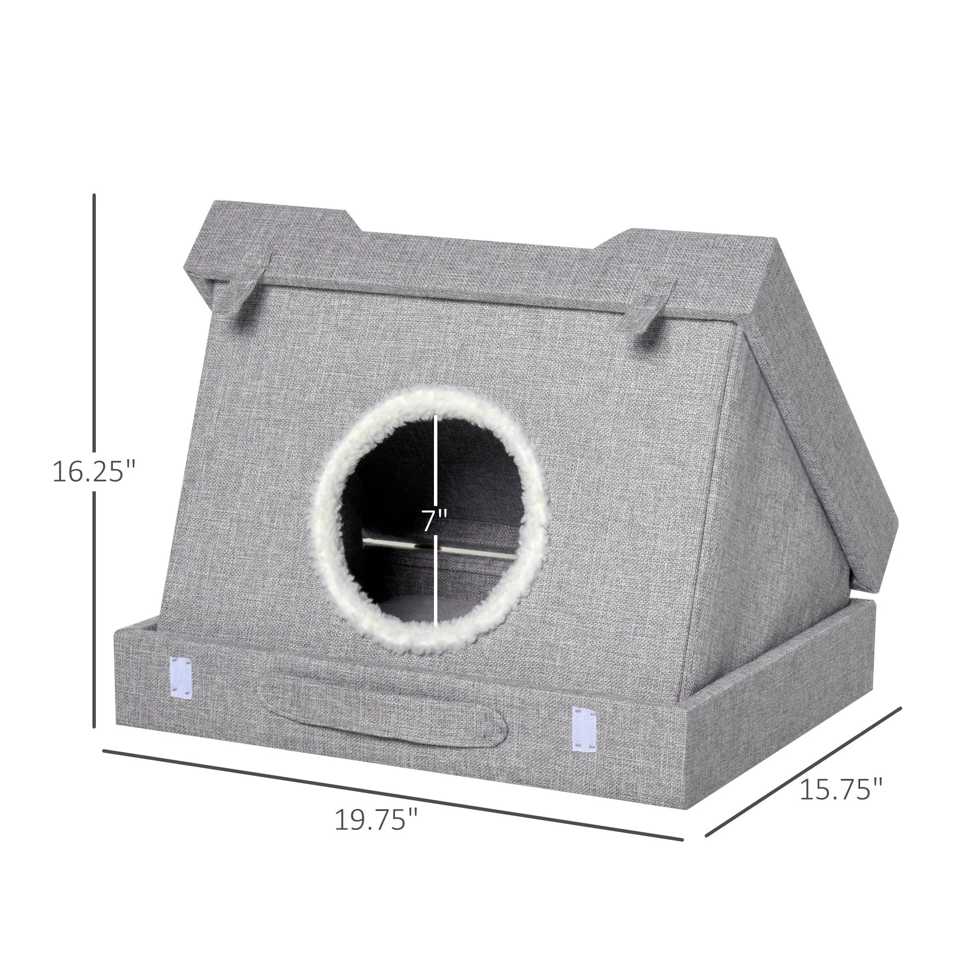 Grey Cat Retreat: Foldable Wooden 2-in-1 Kitten House with Cushions