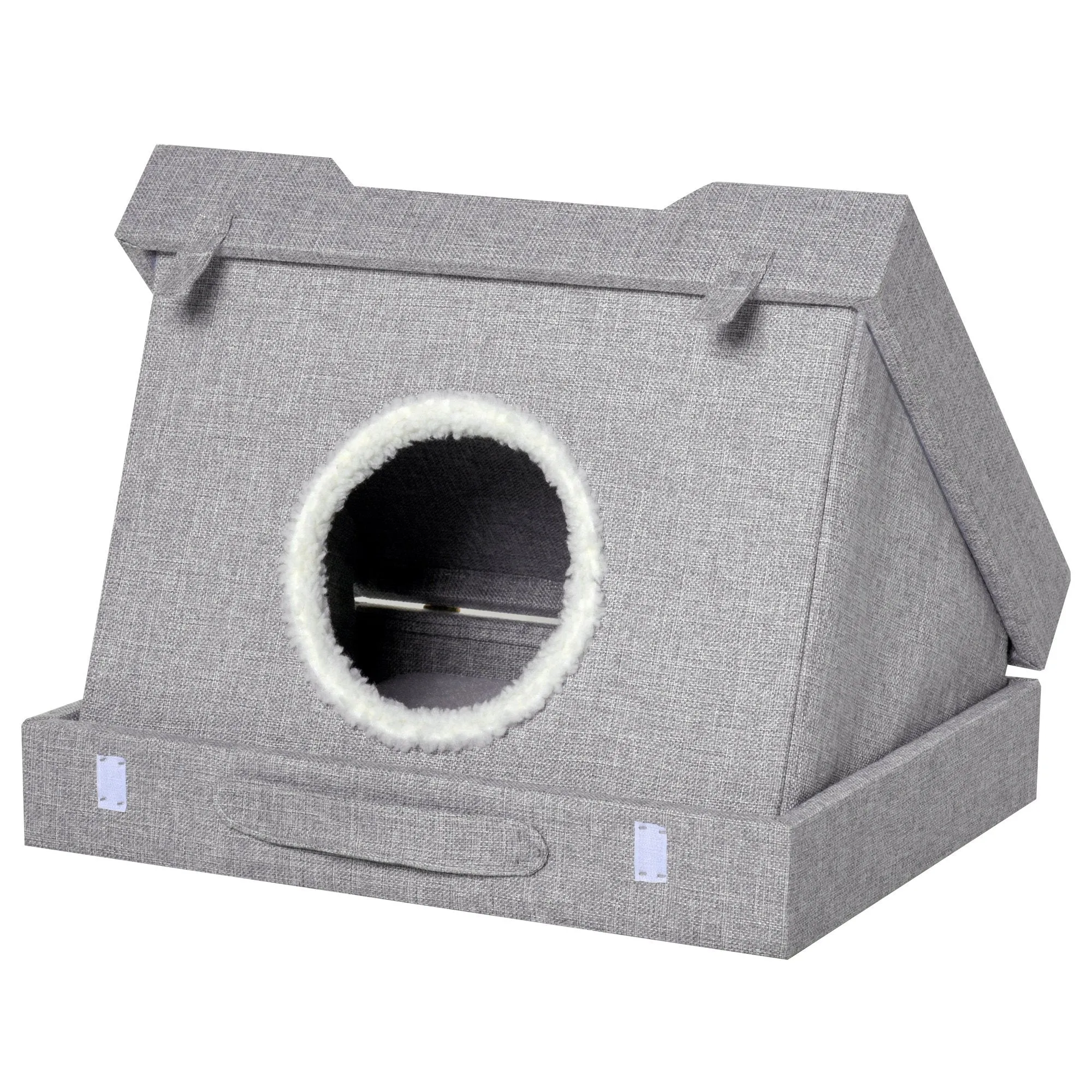 Grey Cat Retreat: Foldable Wooden 2-in-1 Kitten House with Cushions