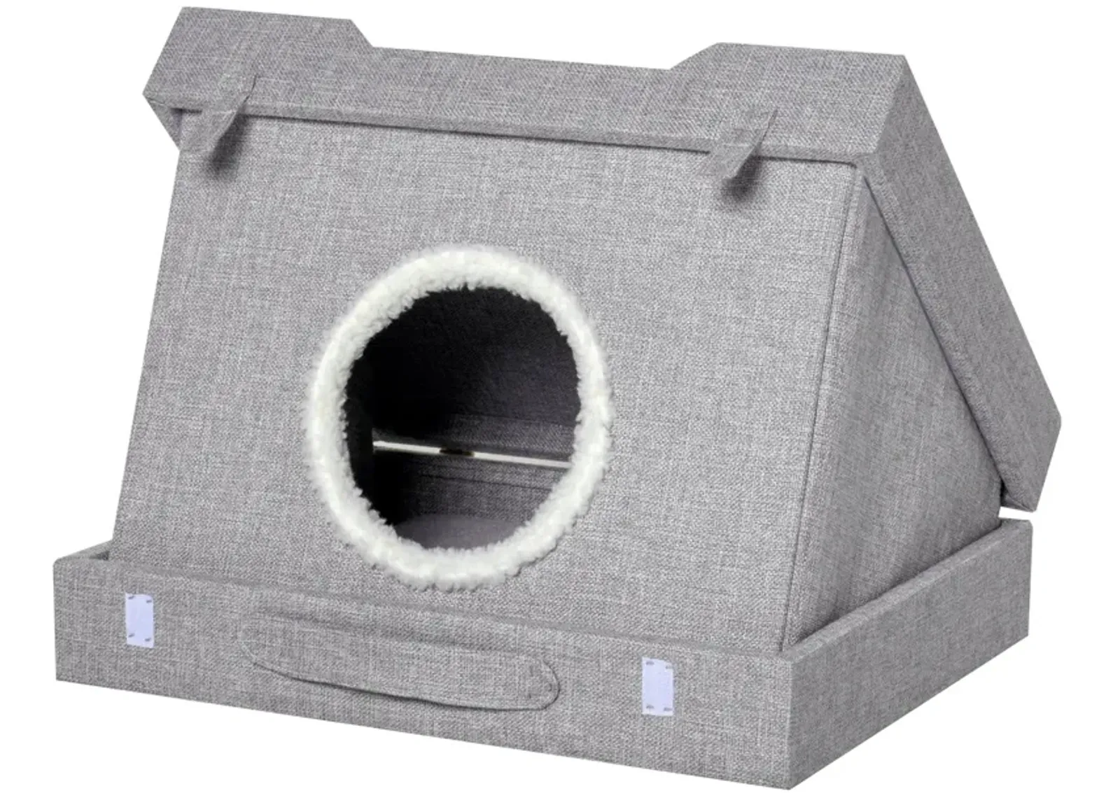 Grey Cat Retreat: Foldable Wooden 2-in-1 Kitten House with Cushions