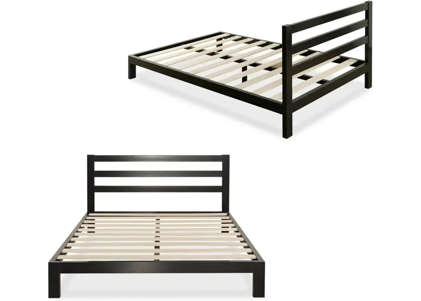 QuikFurn Twin size Modern Metal Platform Bed Frame with Headboard And Wood Support Slats