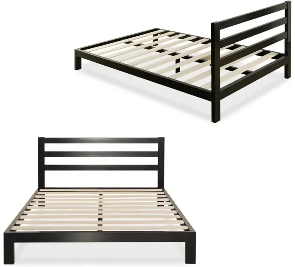 QuikFurn Twin size Modern Metal Platform Bed Frame with Headboard And Wood Support Slats